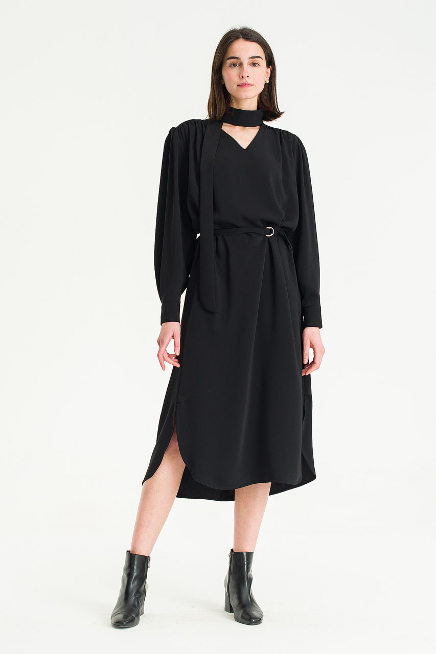 Leina Belted Dress, Black