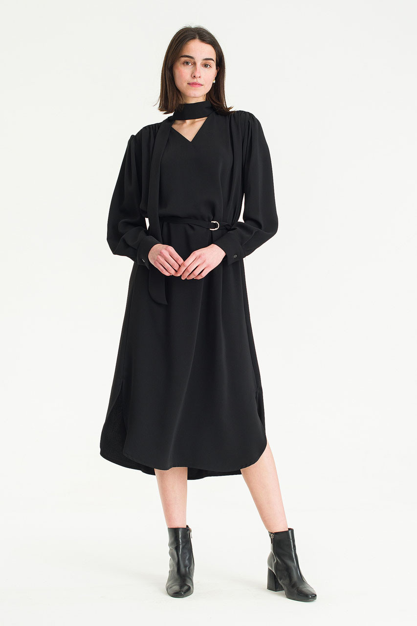 Leina Belted Dress, Black