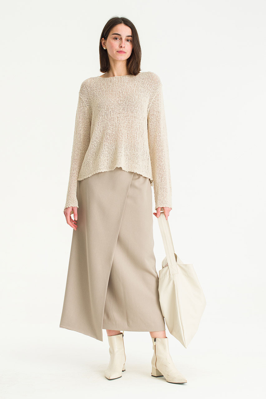 Buckle Point Unbalanced Long Skirt, Beige