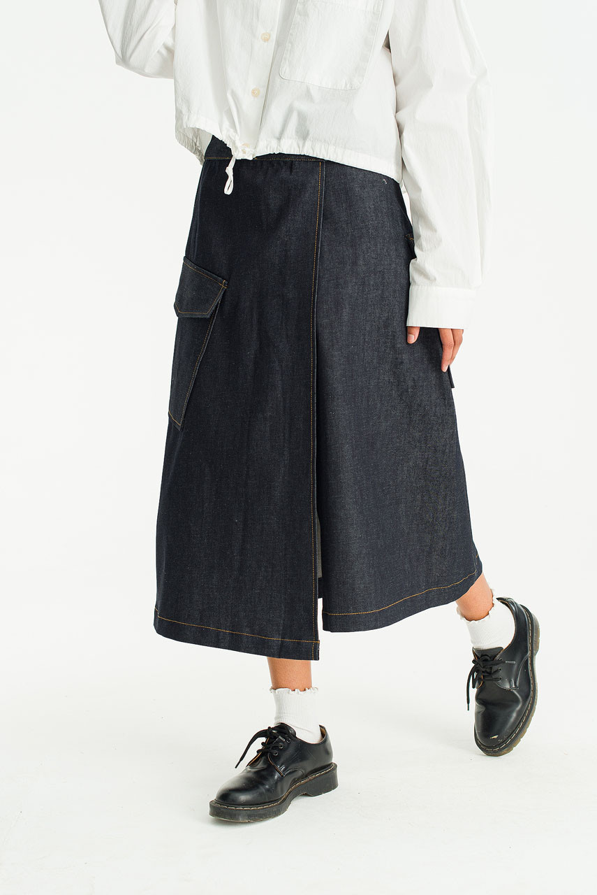 Minato Cargo Wrap Skirt, Indigo