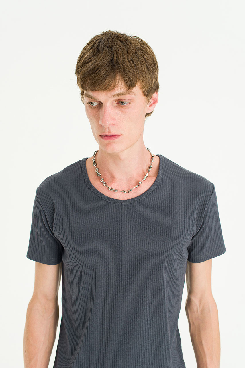 Menswear | Fitted Rib Tee, Charcoal