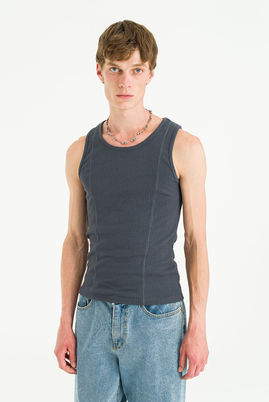 Menswear | Fitted Rib Vest, Charcoal