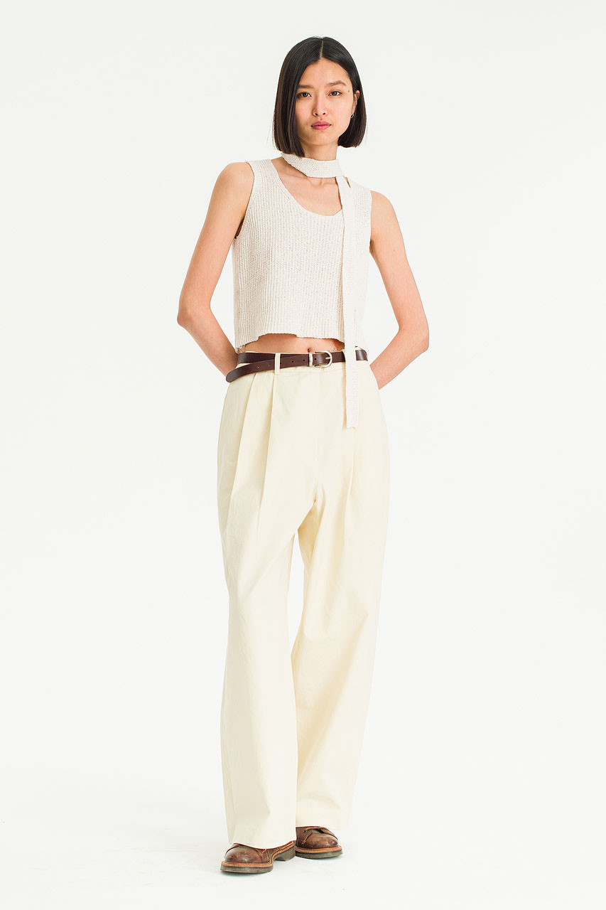 Isabella Pintuck Cotton Pants, Beige