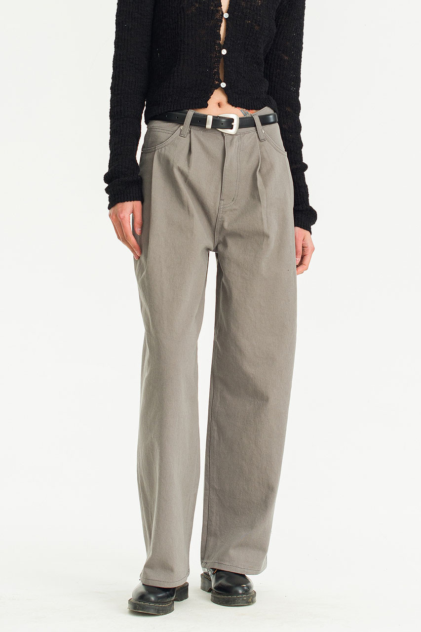 Molly Pin Tuck Cotton Pants, Stone Grey