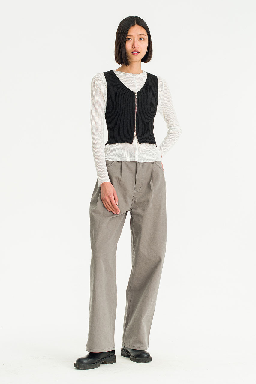 Molly Pin Tuck Cotton Pants, Stone Grey