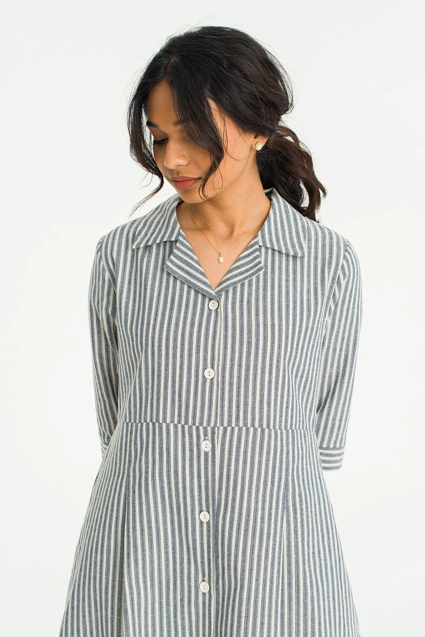 Stripe Camp Collar Dress, Navy