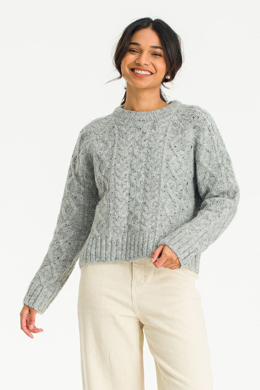 Aurelie Cable Round Jumper, Grey