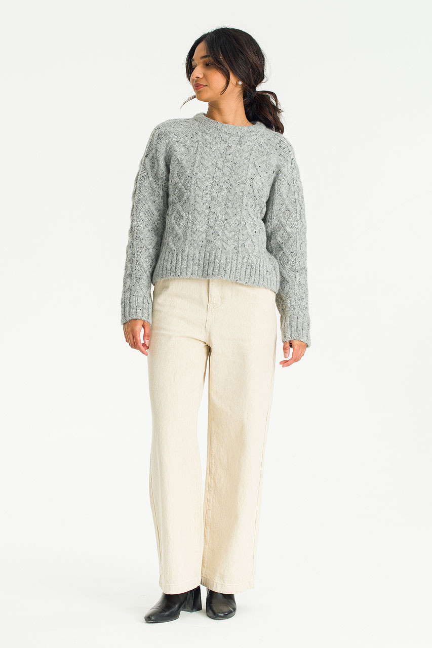Aurelie Cable Round Jumper, Grey