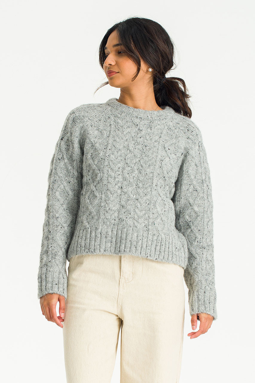 Aurelie Cable Round Jumper, Grey