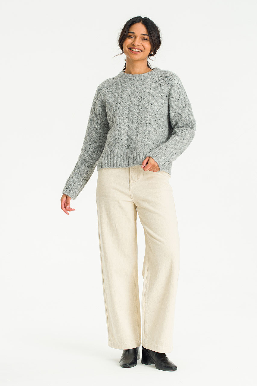 Aurelie Cable Round Jumper, Grey
