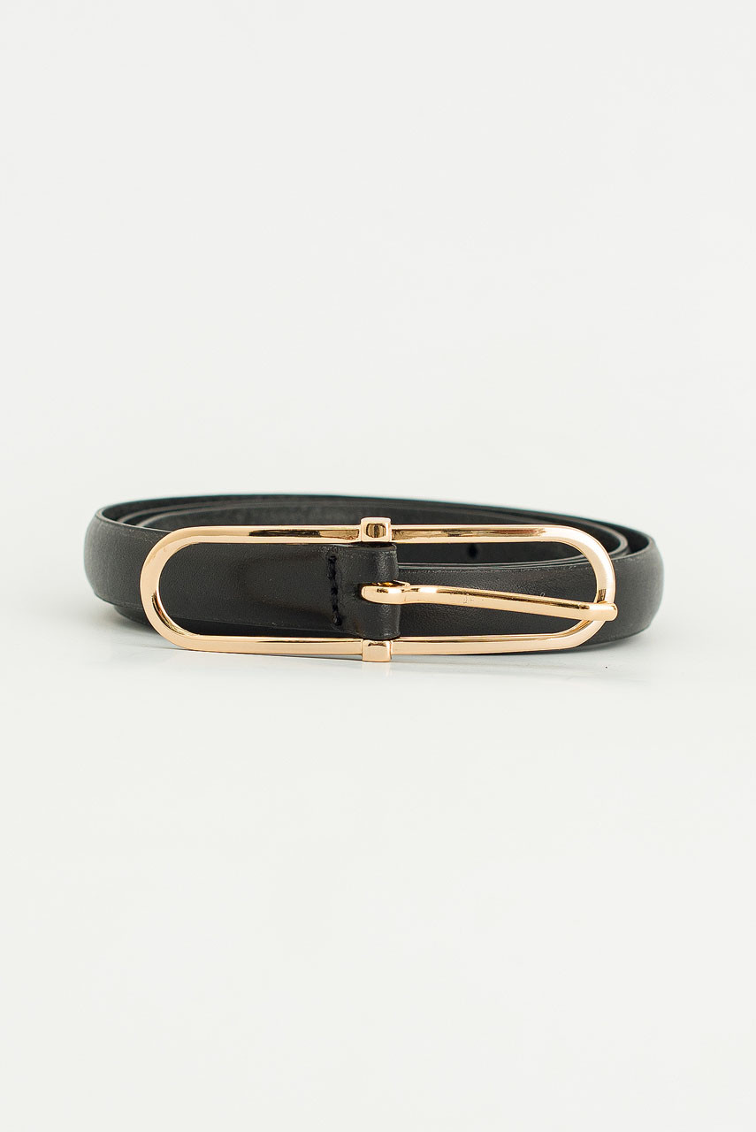 Thin Oval Buckle Belt, Black