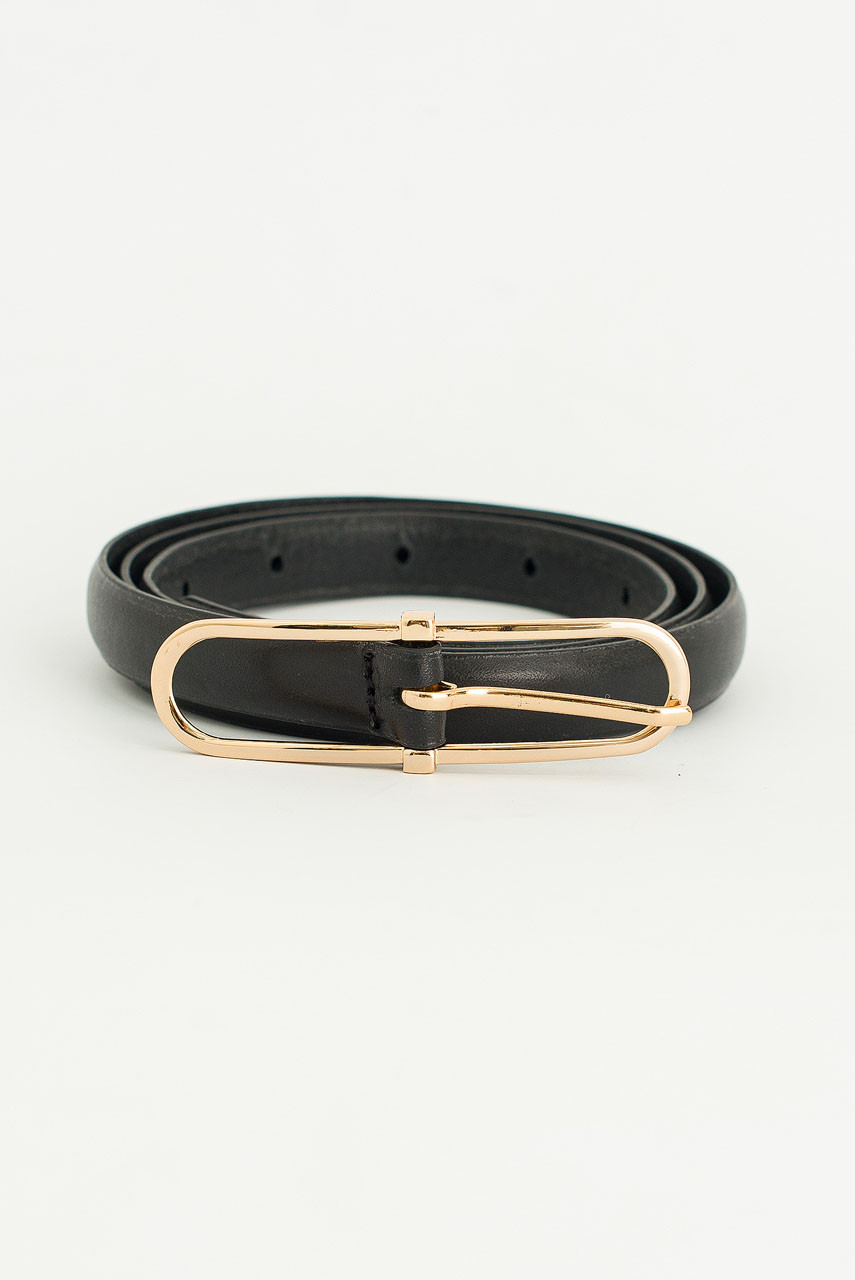 Thin Oval Buckle Belt, Black