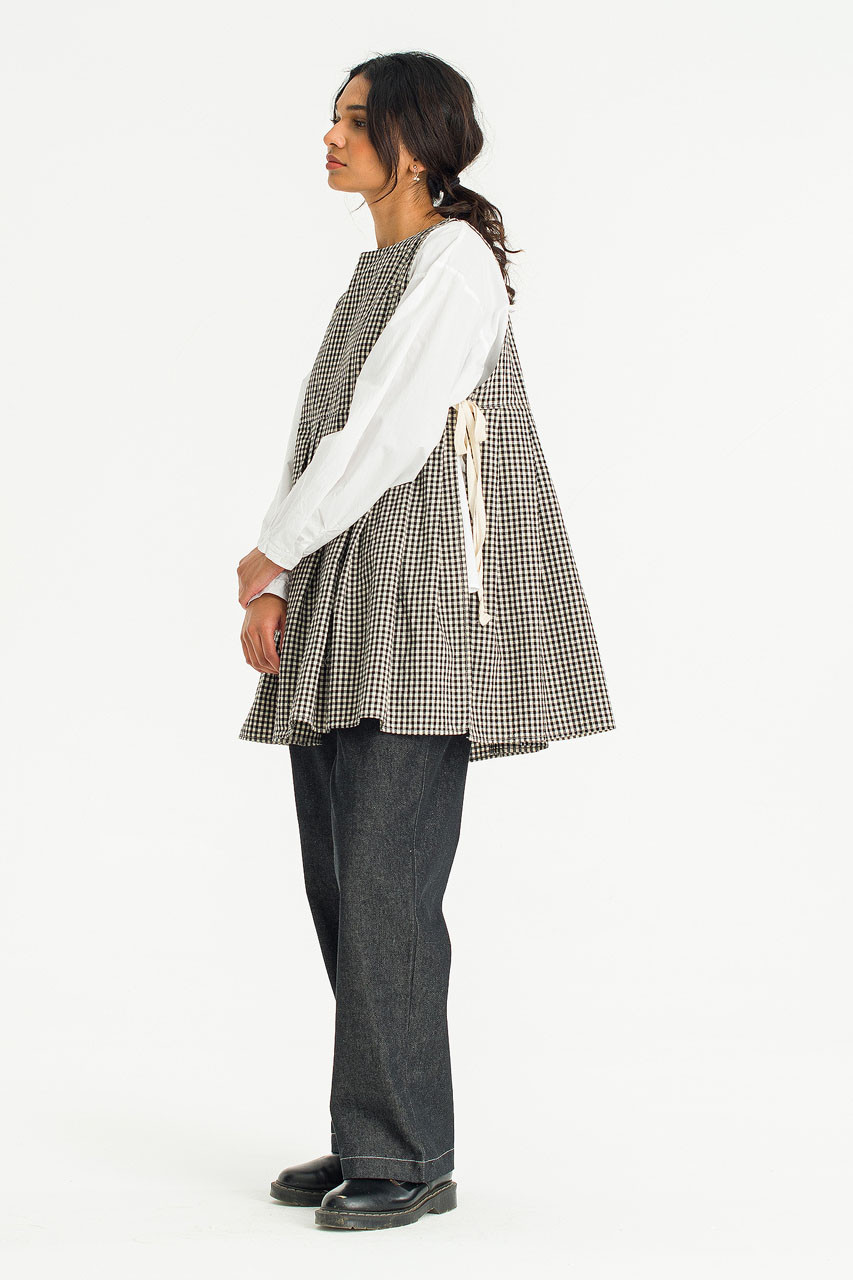 Faye Long Gingham Vest, Black
