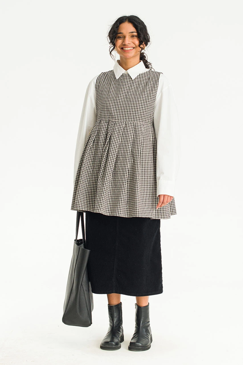 Faye Long Gingham Vest, Black