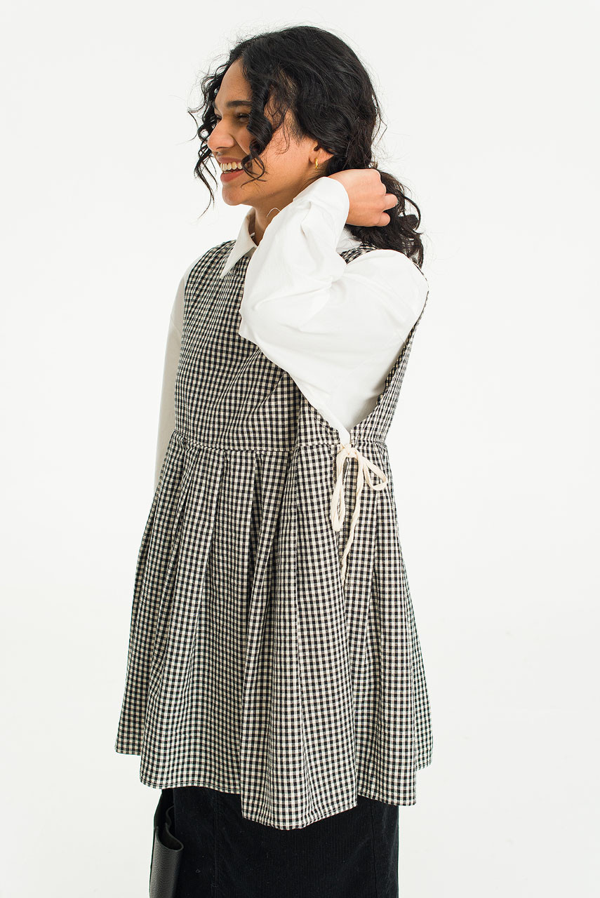 Faye Long Gingham Vest, Black