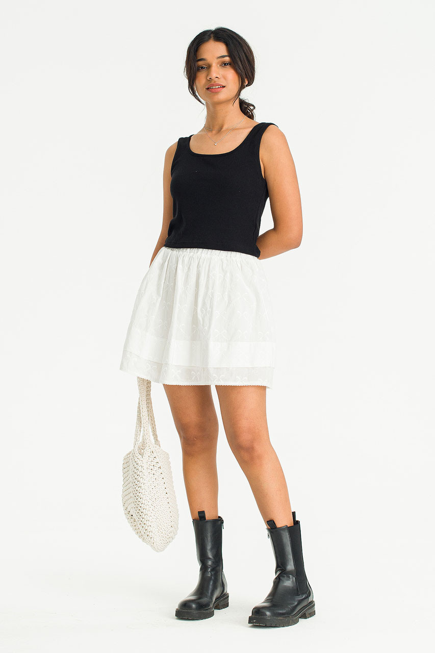 Kiko Ribbon Detail Waist String Skirt, Ivory