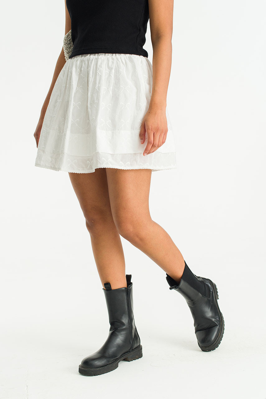 Kiko Ribbon Detail Waist String Skirt, Ivory