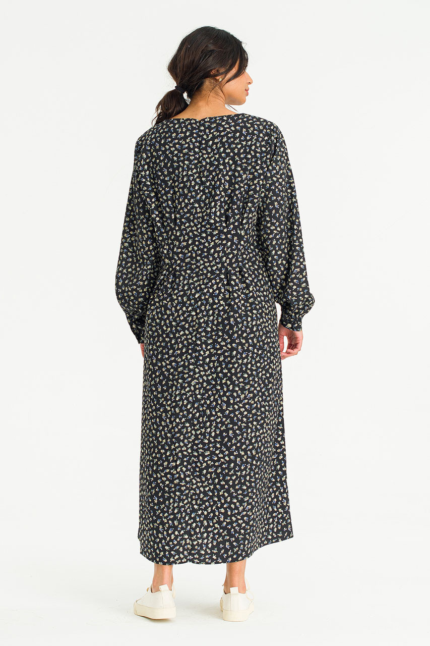 Heidi Mid Length Flower Dress, Black
