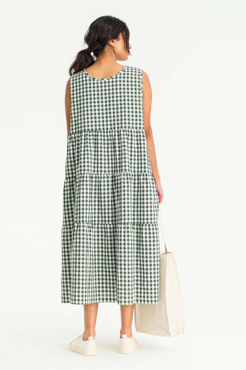 Tiered Gingham Check Dress, Green