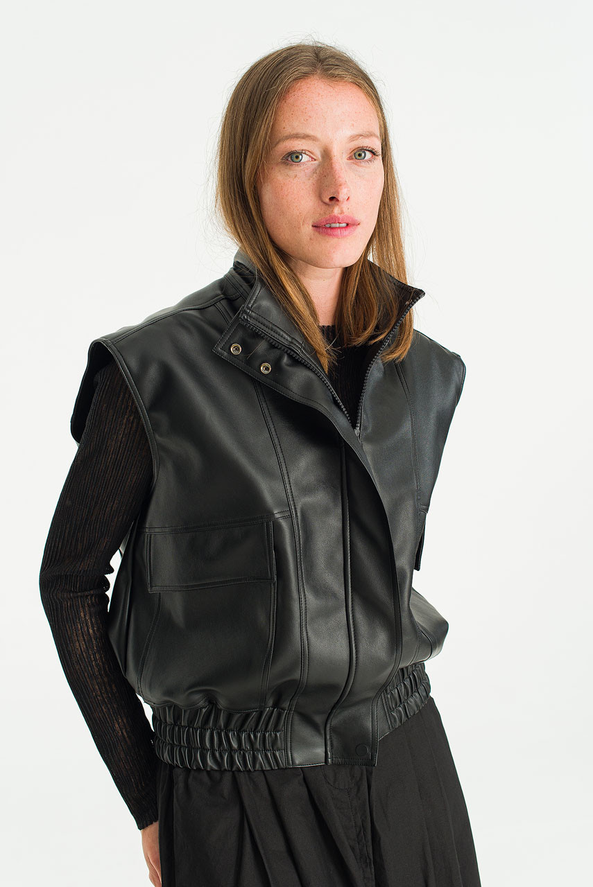 Vegan Leather Vest, Black