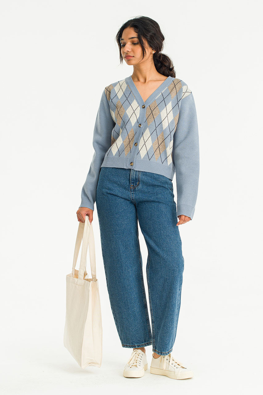 Momo Argyle Cardigan, Blue