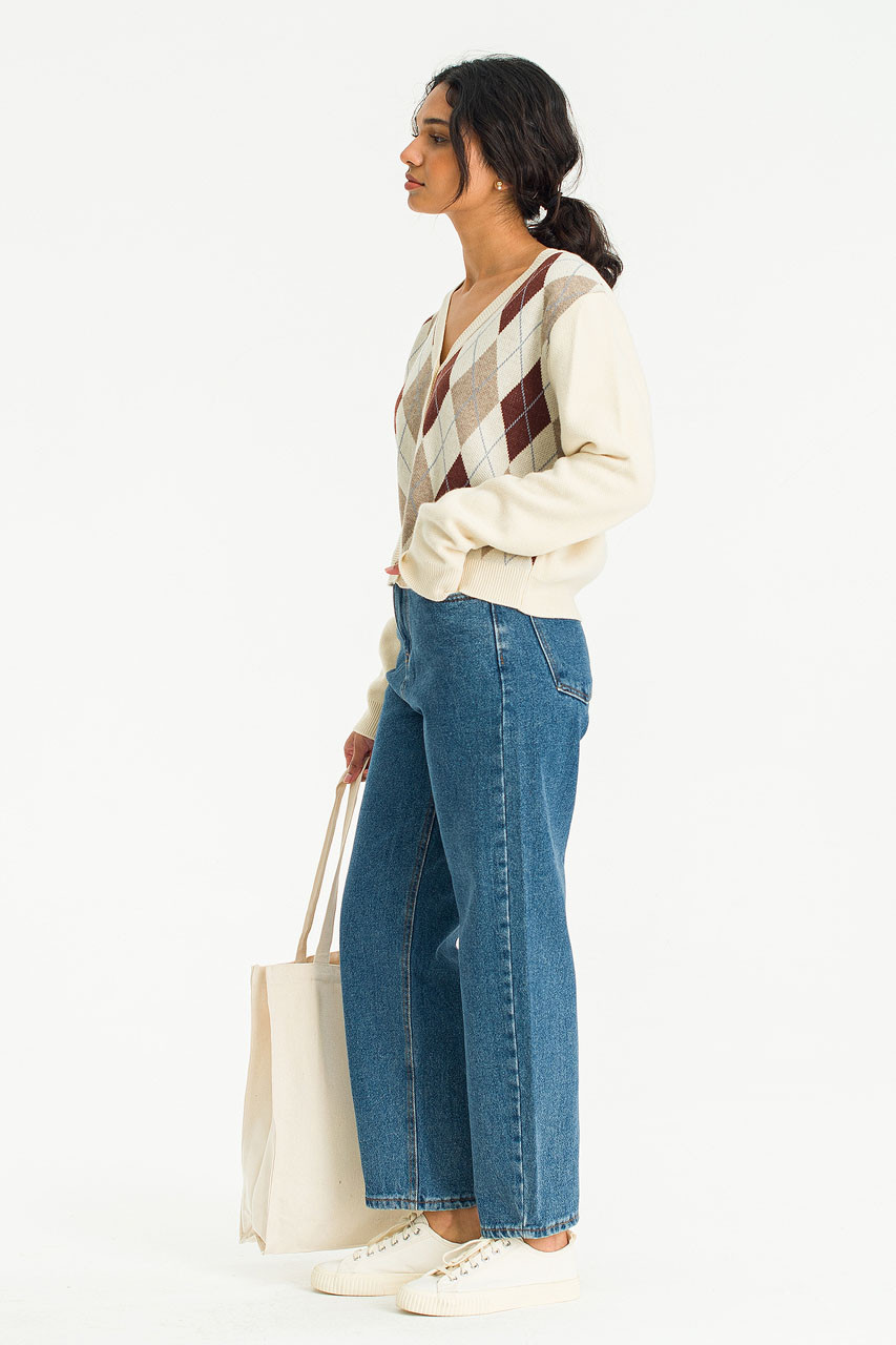 Momo Argyle Cardigan, Ivory