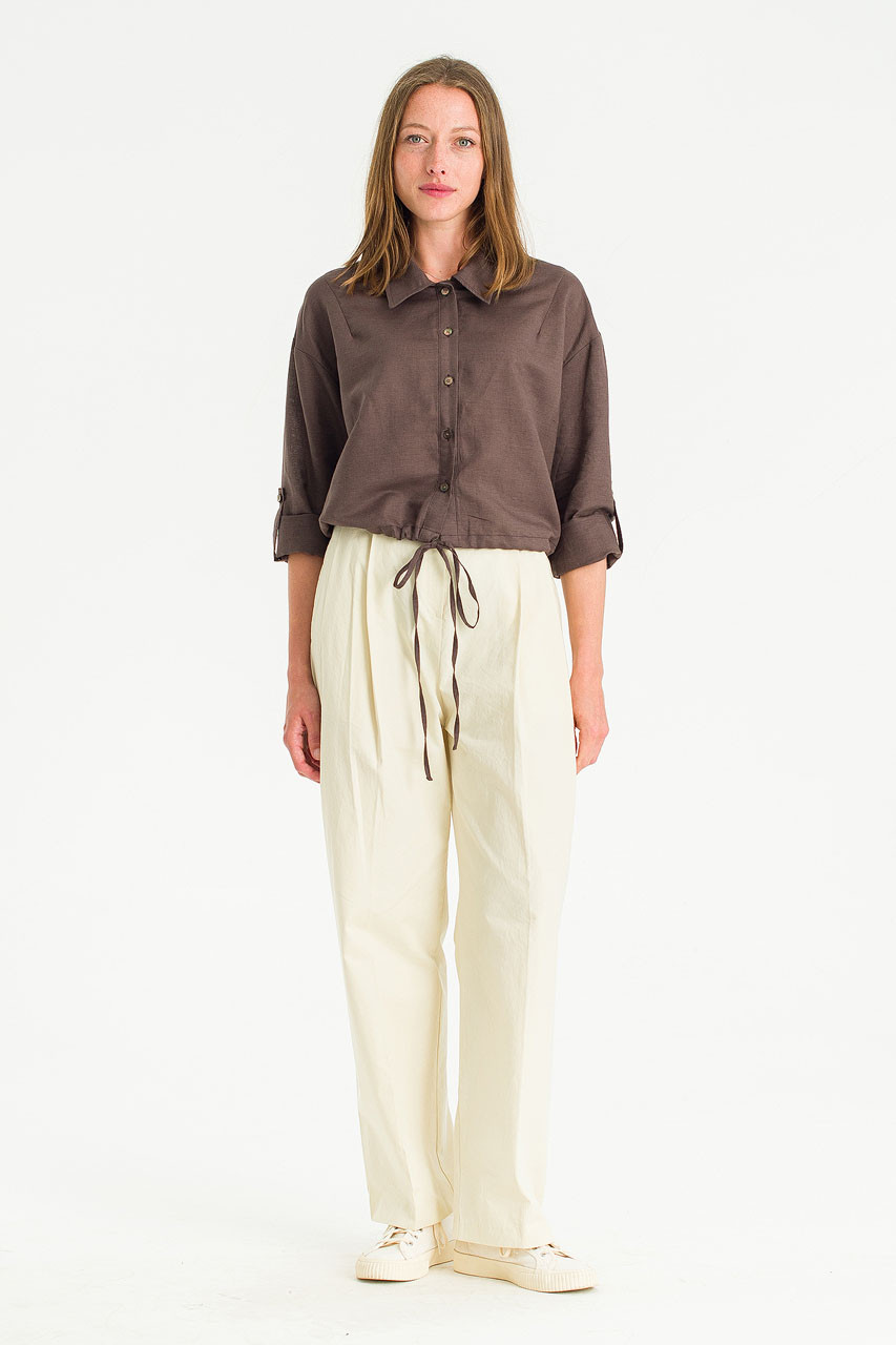 Aurea Pintuck Cotton Pants, Cream