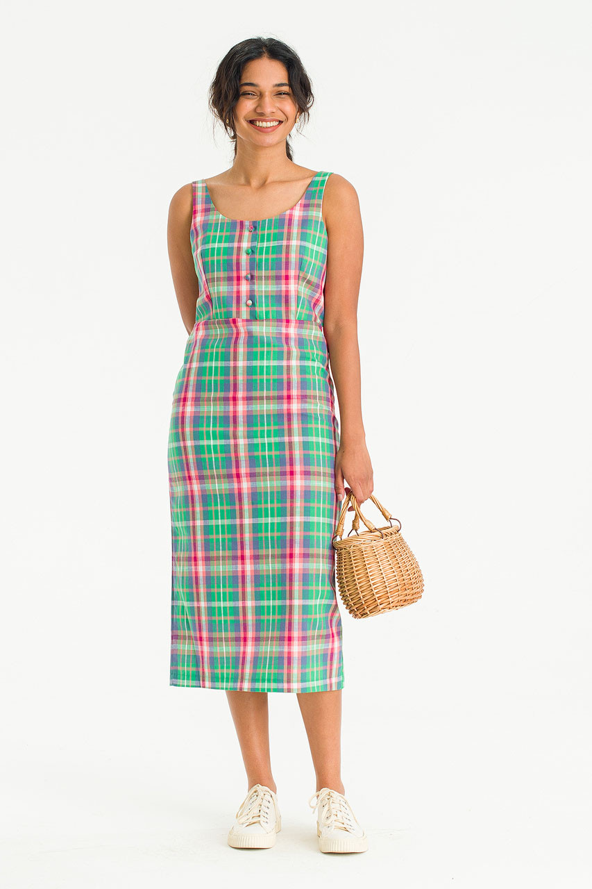 Manon Check Mid Length Dress, Green