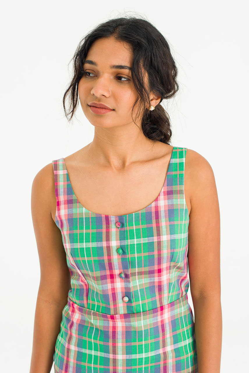 Manon Check Mid Length Dress, Green