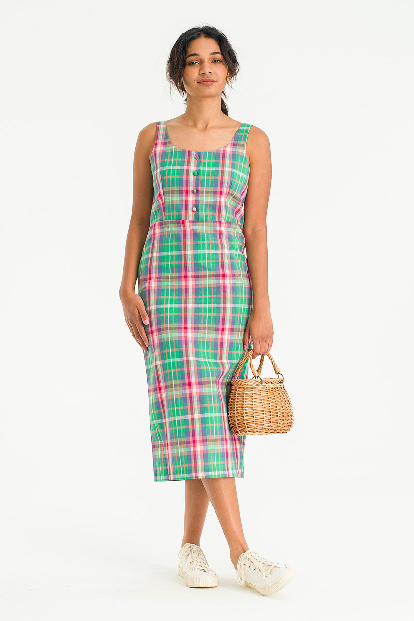 Manon Check Mid Length Dress, Green