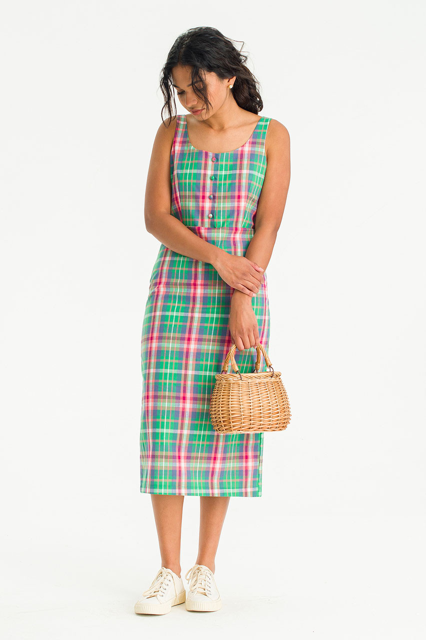 Manon Check Mid Length Dress, Green