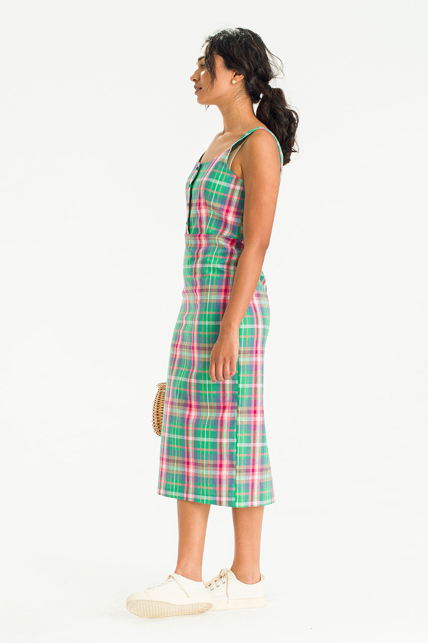 Manon Check Mid Length Dress, Green