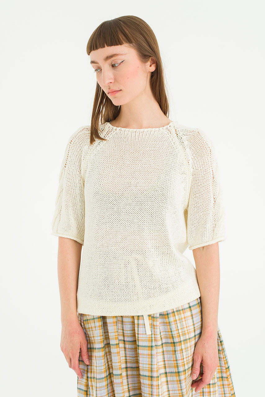 Aline Boat Neck Cable Jumper, Ivory