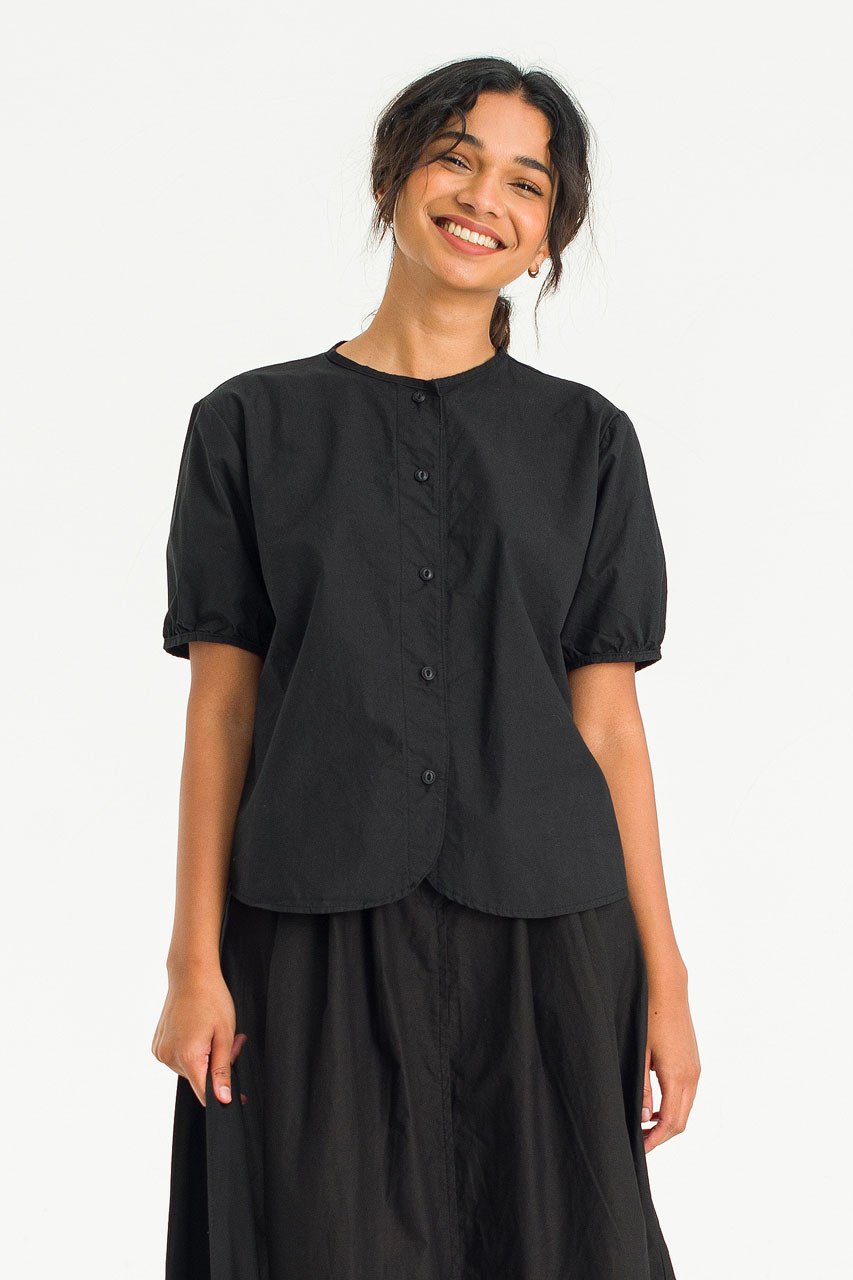 Esme henley neck Blouse, Black