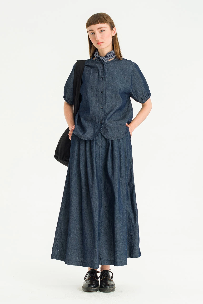 Esme henley neck Blouse, Dark Blue