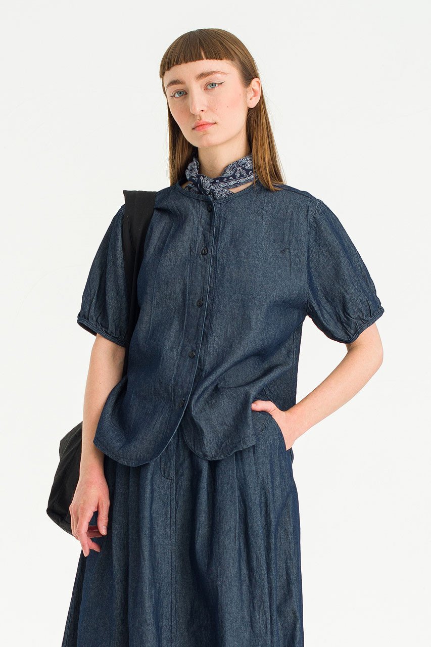 Esme henley neck Blouse, Dark Blue
