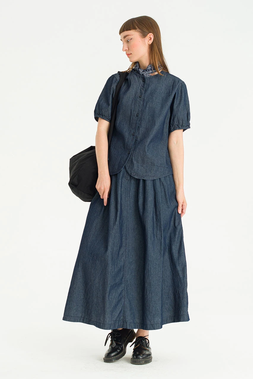 Esme henley neck Blouse, Dark Blue