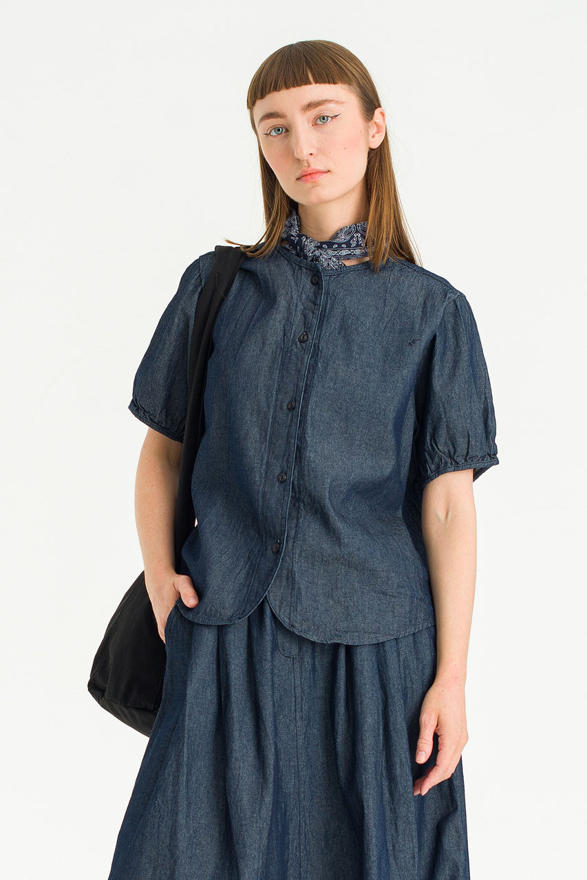 Esme henley neck Blouse, Dark Blue
