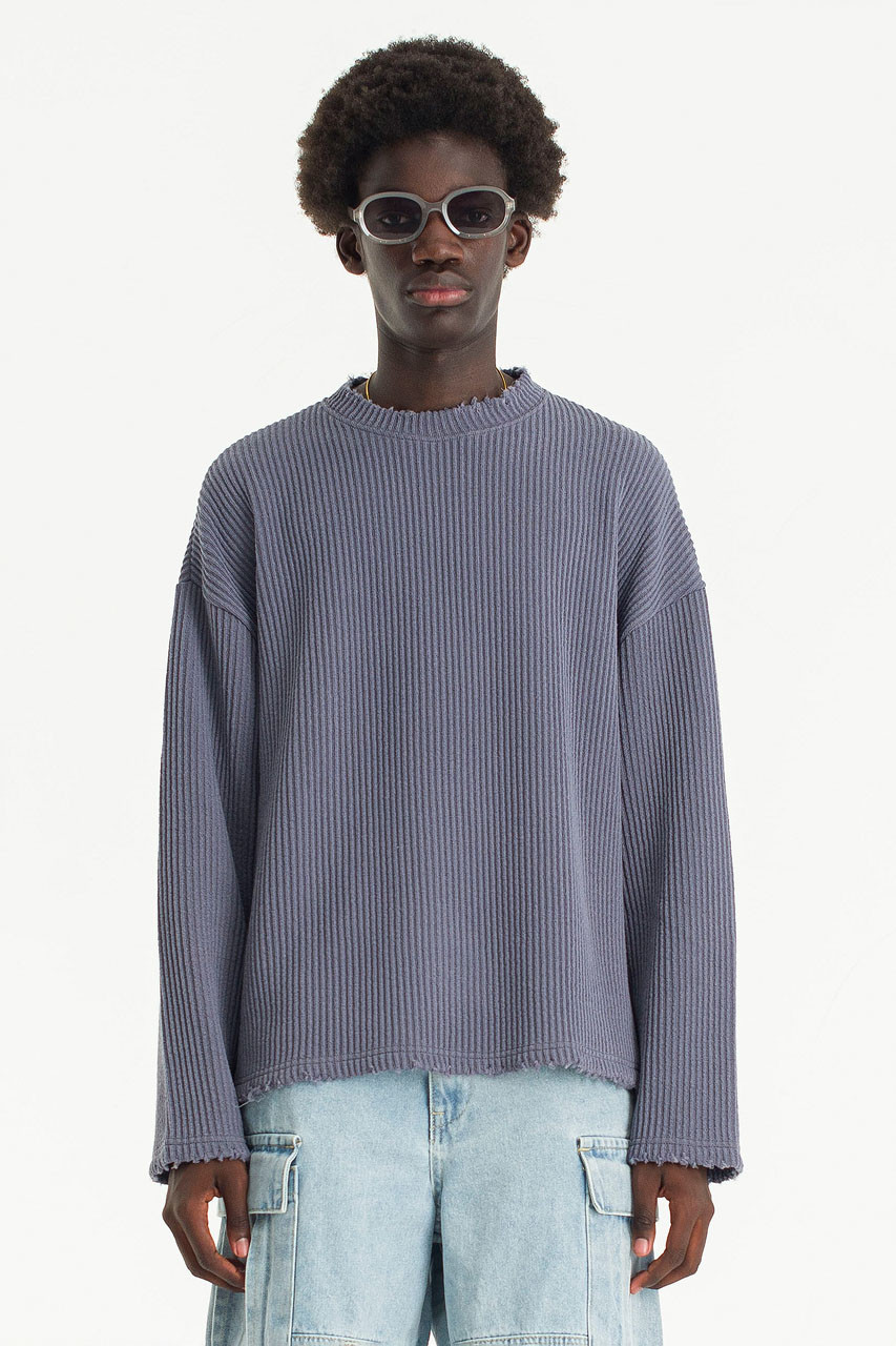 Y's for men ribbed d’s knit sweater Menswear | Distressed Rib Knit, Grey