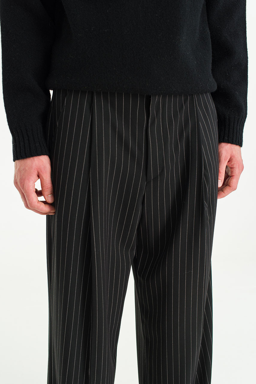 Menswear | Pinstripe Suit Trousers, Black