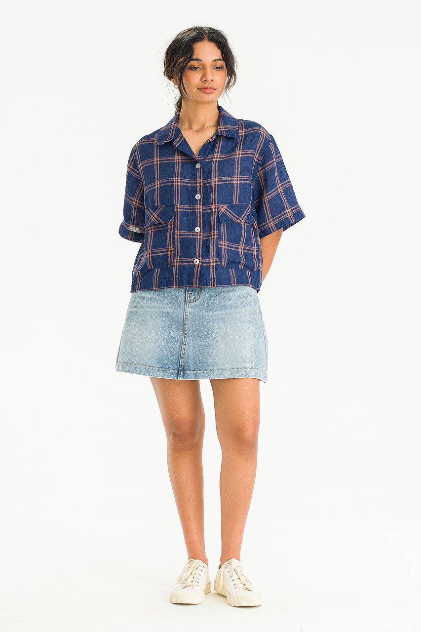 Aria Denim Mini Skirt, Mid Blue