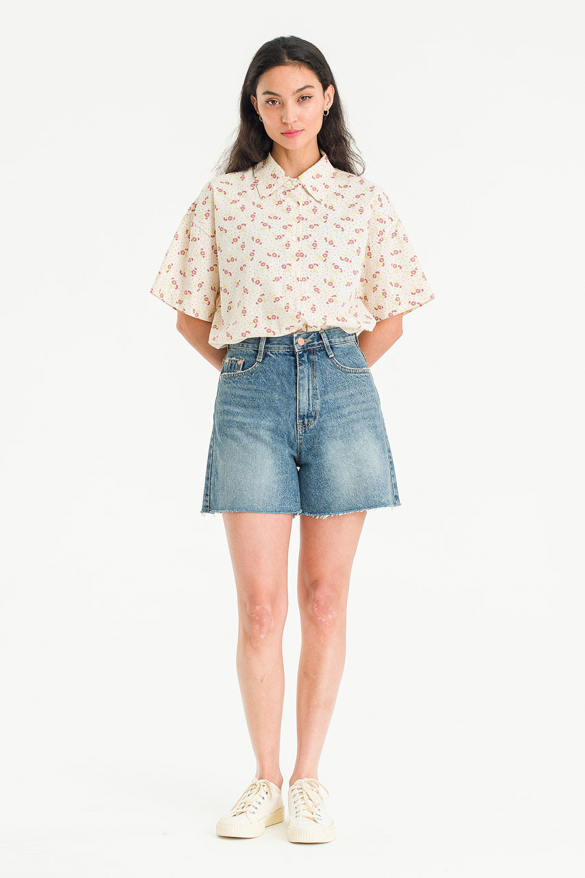 A Line Denim Short, Light Blue