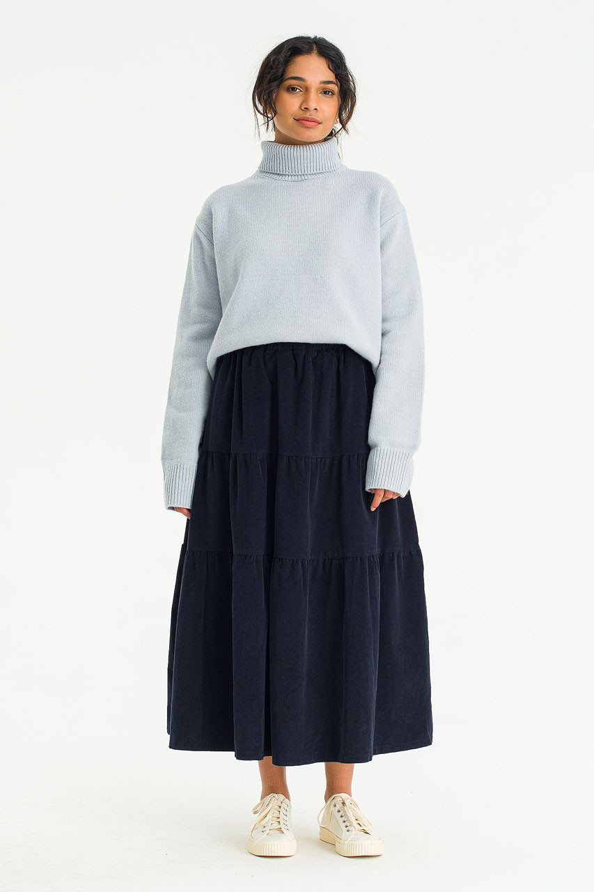 Cord Tiered Banding Skirt, Navy