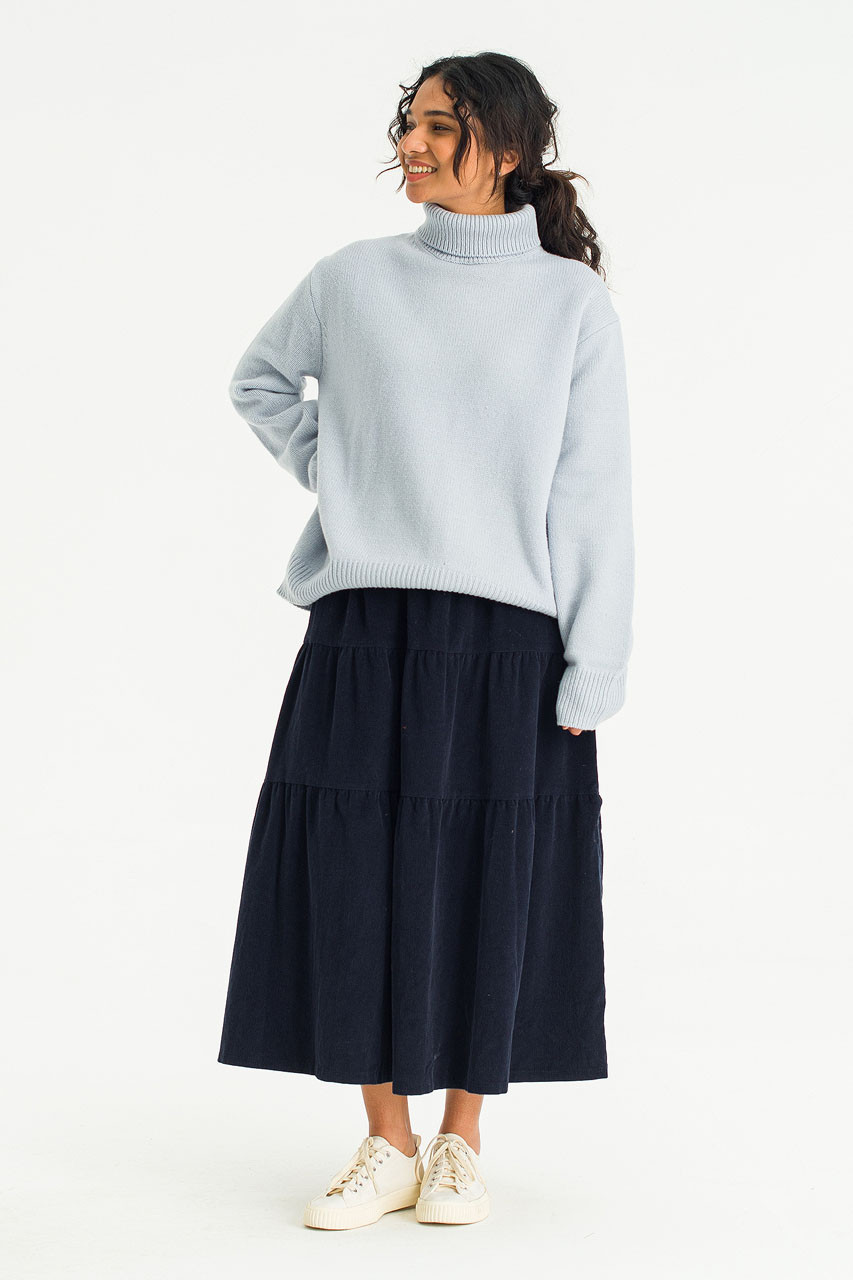 Cord Tiered Banding Skirt, Navy