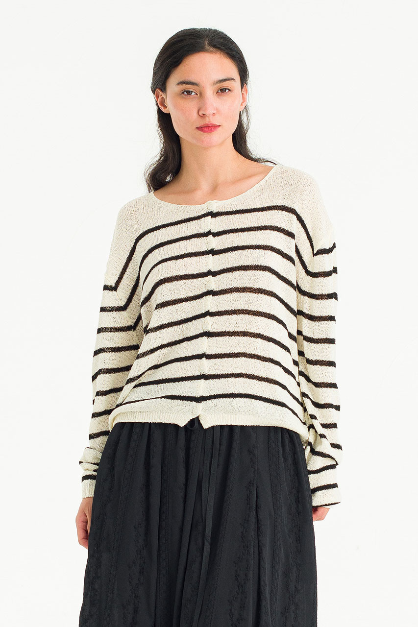 Light Weight Stripe Cardigan, Ivory
