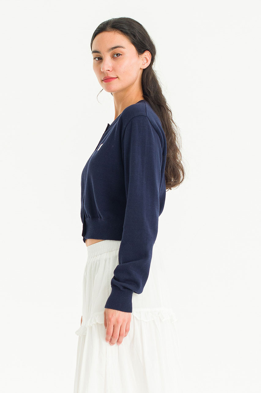 Flower Embroidered Cardigan, Navy