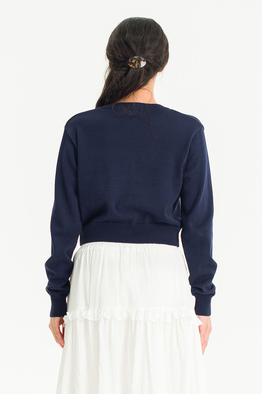 Flower Embroidered Cardigan, Navy