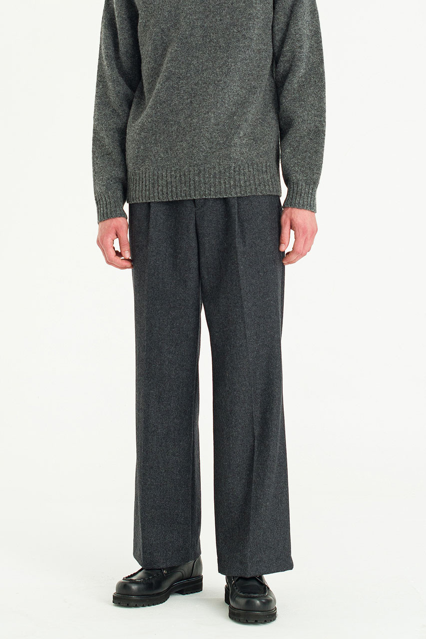 パンツ argue WOOL WIDE TUCK PANTS/OLIVE GRAY02 20240808-007-CHARCOAL-