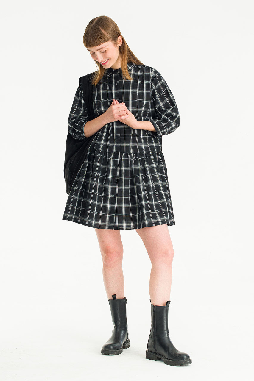 Kaito Check Mini Shirt Dress, Black