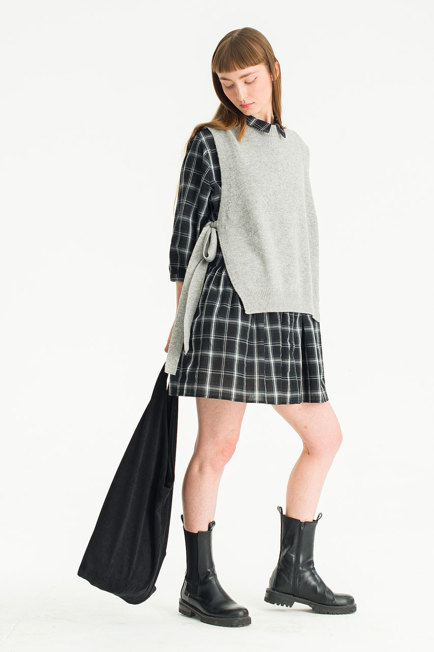 Kaito Check Mini Shirt Dress, Black